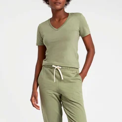 Algodão Pima | Camisetas>Basico.com Camiseta Pima Gola V Feminina | Life Collection - Verde Jade
