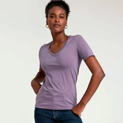 Algodão Pima | Camisetas>Basico.com Camiseta Pima Gola V Feminina | Life Collection - Roxo Ametista