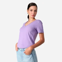 Algodão Pima | Camisetas>Basico.com Camiseta Pima Gola V Feminina | Life Collection - Lilás