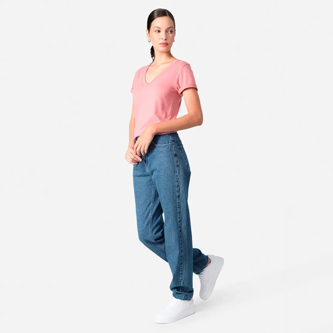 Algodão Pima | Camisetas>Basico.com Camiseta Pima Gola V Feminina | Life Collection - Rose