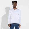 Algodão Pima | Camisetas>Basico.com Camiseta Pima Gola V Manga Longa Masculina | Life Collection - Branco