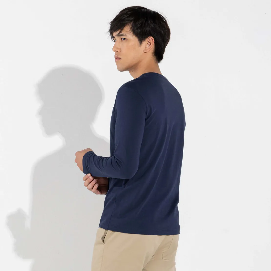 Algodão Pima | Camisetas>Basico.com Camiseta Pima Gola V Manga Longa Masculina | Life Collection - Azul Ma