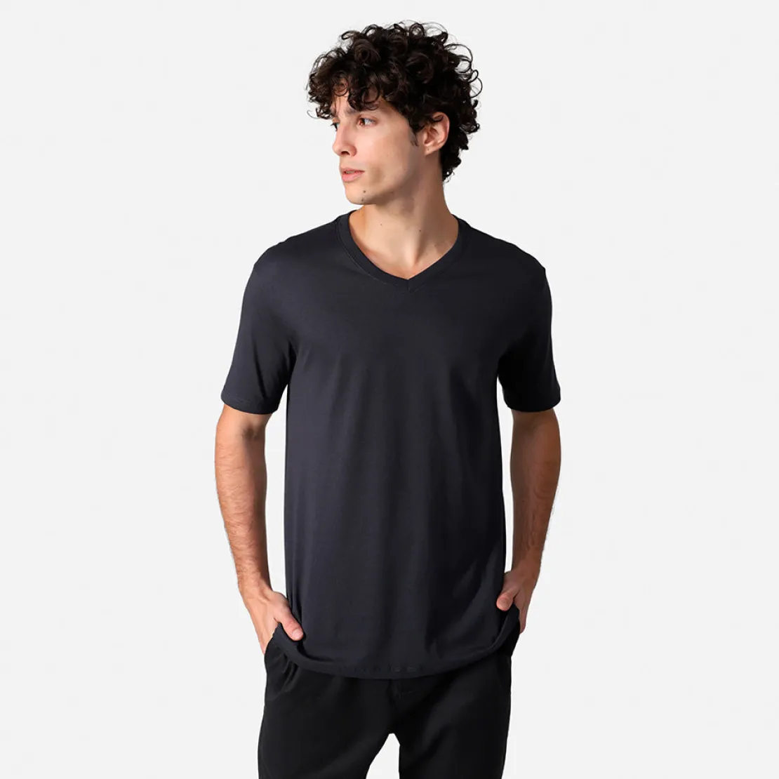 Algodão Pima | Camisetas>Basico.com Camiseta Pima Gola V Masculina | Life Collection - Cinza Escuro