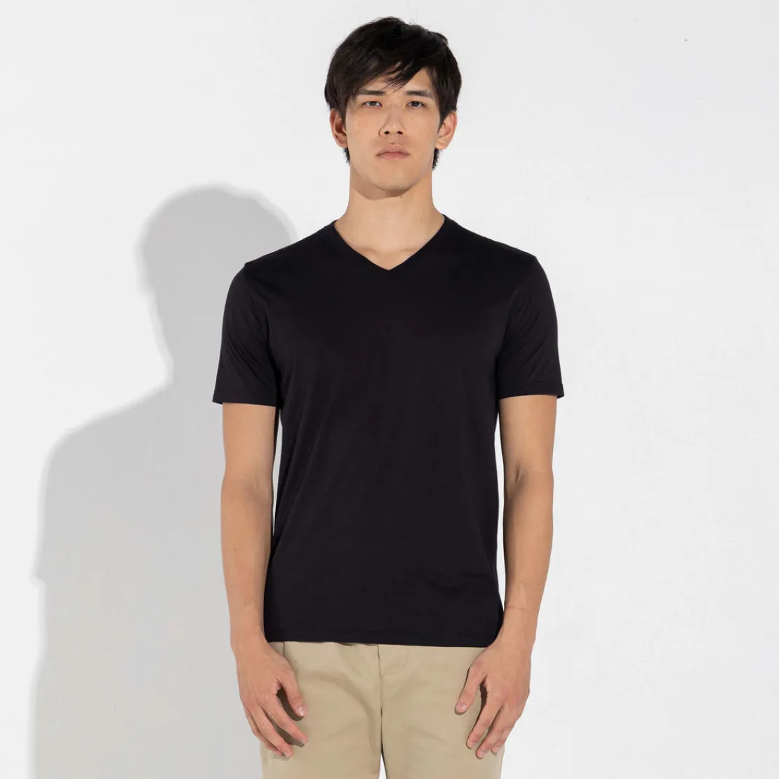 Algodão Pima | Camisetas>Basico.com Camiseta Pima Gola V Masculina | Life Collection - Preto