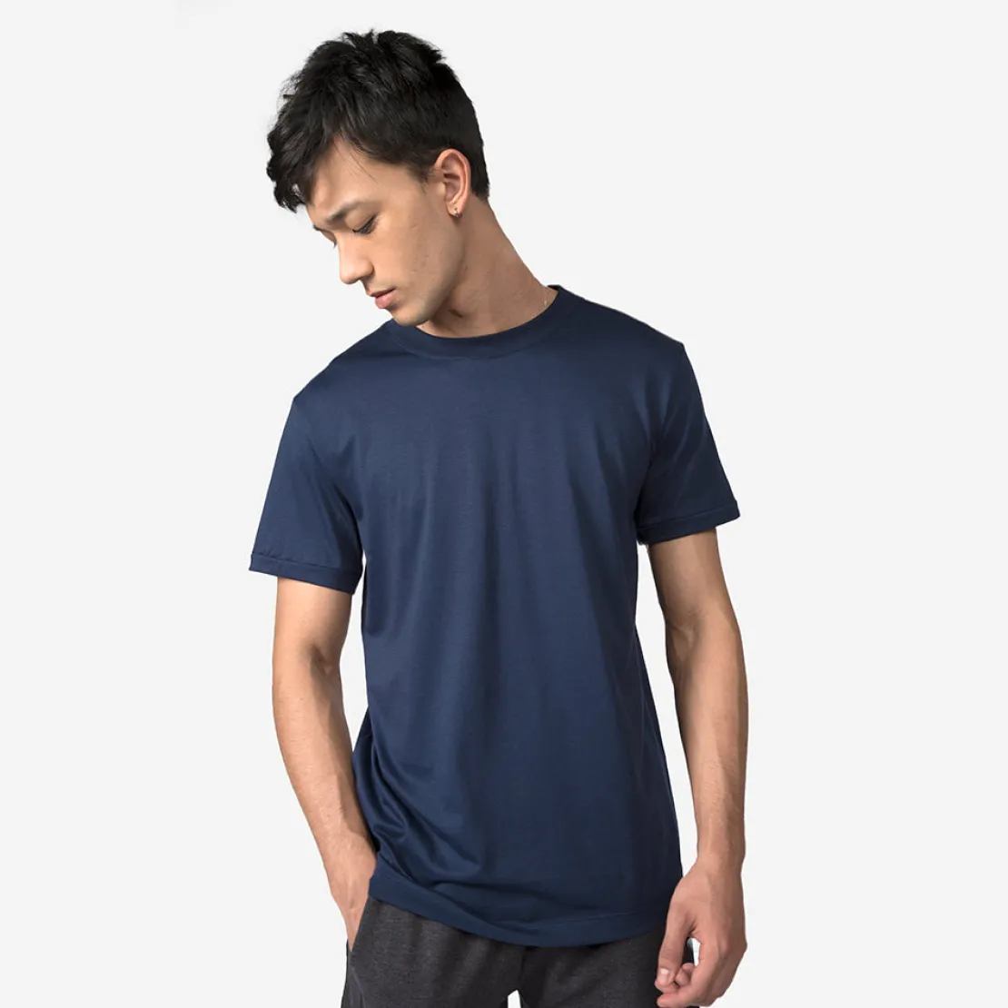 Algodão Pima | Camisetas>Basico.com Camiseta Pima Punho Masculina | Life Collection - Azul Marinho