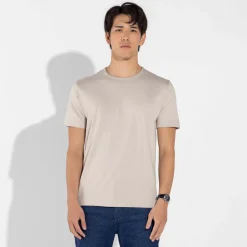 Camisetas | Algodão Pima>Basico.com Camiseta Pima sem Gola Masculina - Bege Aveia
