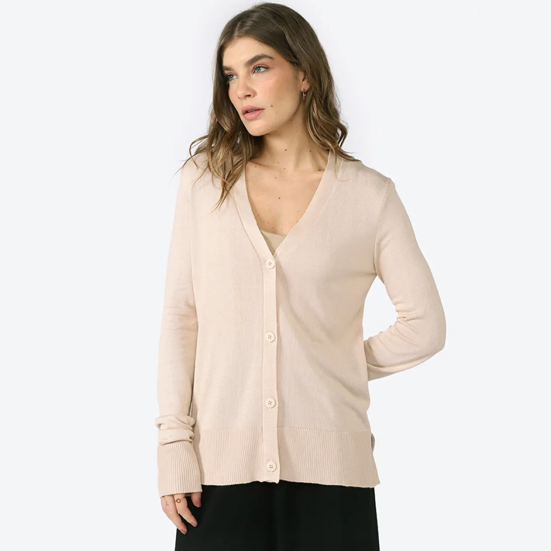 Tricot>Basico.com Cardigan Tricot Viscose Feminino - Bege
