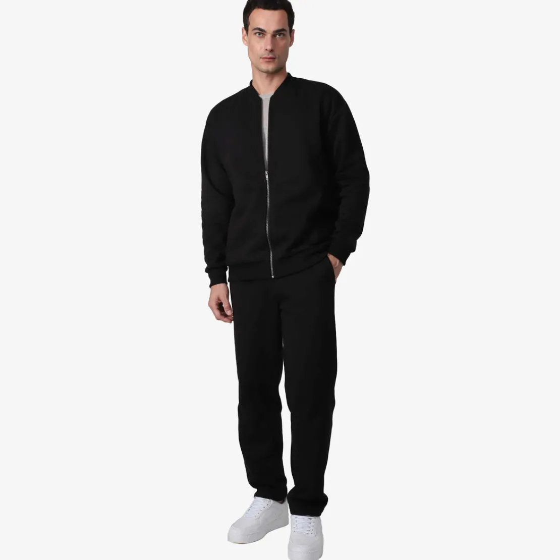 Moletons | Moletons>Basico.com Jaqueta Bomber Moletom Flanelado Masculina - Preto