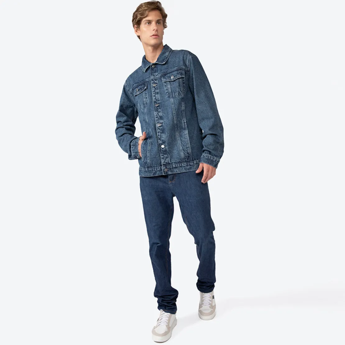 Jeans | Jaquetas E Casacos>Basico.com Jaqueta Jeans Masculina - Azul Jeans Médio