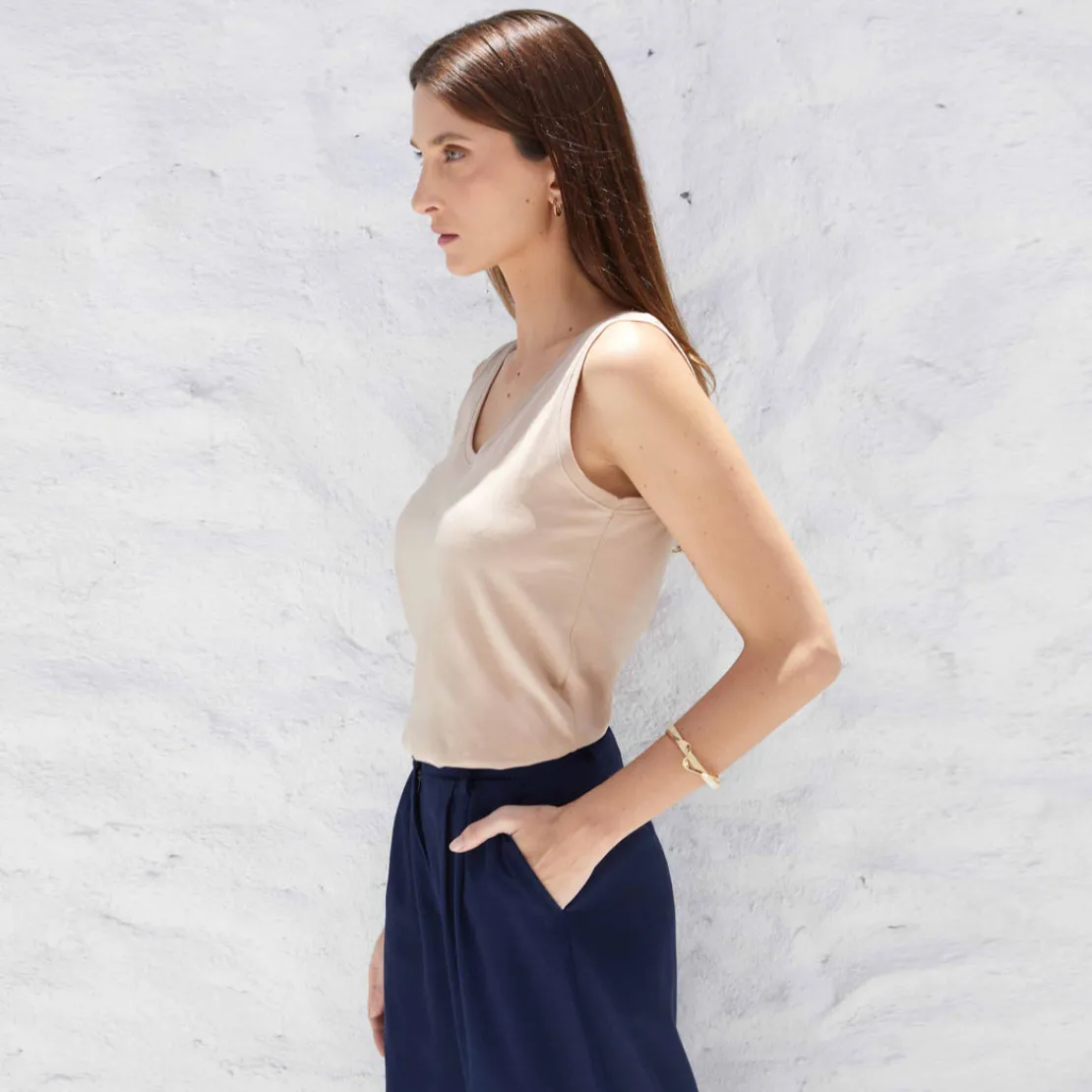 Algodão Pima | Regatas>Basico.com Regata Algodão Pima Feminina | Life Collection - Bege Camel