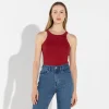 Regatas | Regatas>Basico.com Regata Canelada Algodão Feminina - Vermelho Escarlate