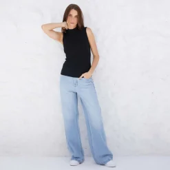 Regatas>Basico.com Regata Canelada Viscose Gola Alta Feminina - Preto
