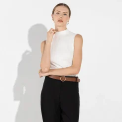 Regatas | Regatas>Basico.com Regata Canelado Algodão Gola Alta Feminina - Off White