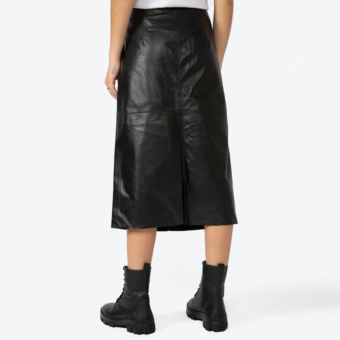 Couro | Saias E Shorts>Basico.com Saia Couro Midi - Preto