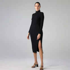 Tricot | Saias E Shorts>Basico.com Saia De Tricot Midi Com Fenda - Preto
