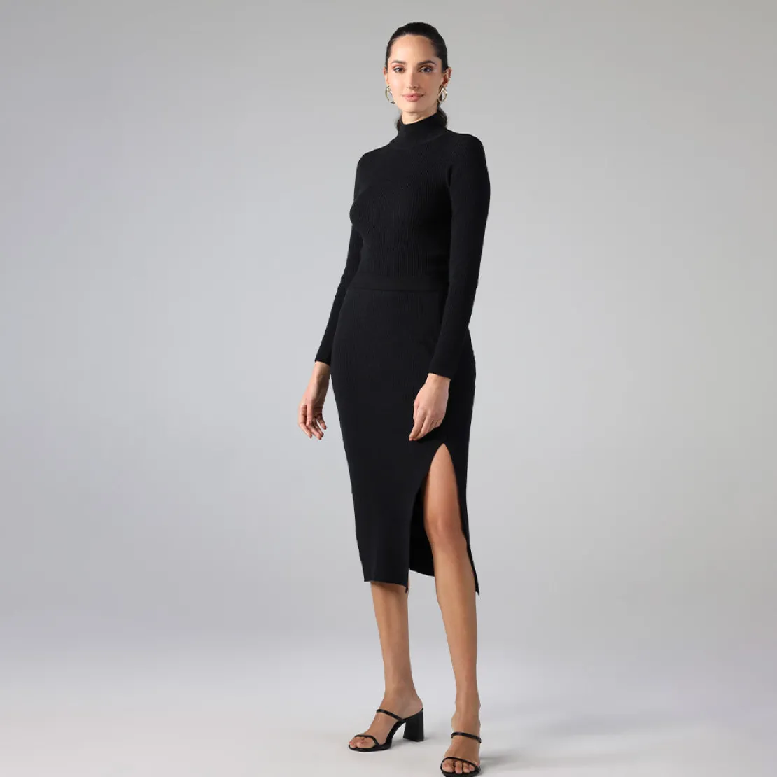 Tricot | Saias E Shorts>Basico.com Saia De Tricot Midi Com Fenda - Preto
