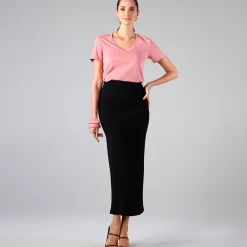 Saias E Shorts>Basico.com Saia Longa Malha Estruturada - Preto
