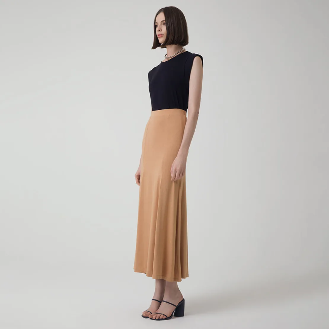 Viscose | Saias E Shorts>Basico.com Saia Longa Viscose Evasê - Bege Claro