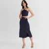 Viscose | Saias E Shorts>Basico.com Saia Midi Cinto Nó - Azul Marinho