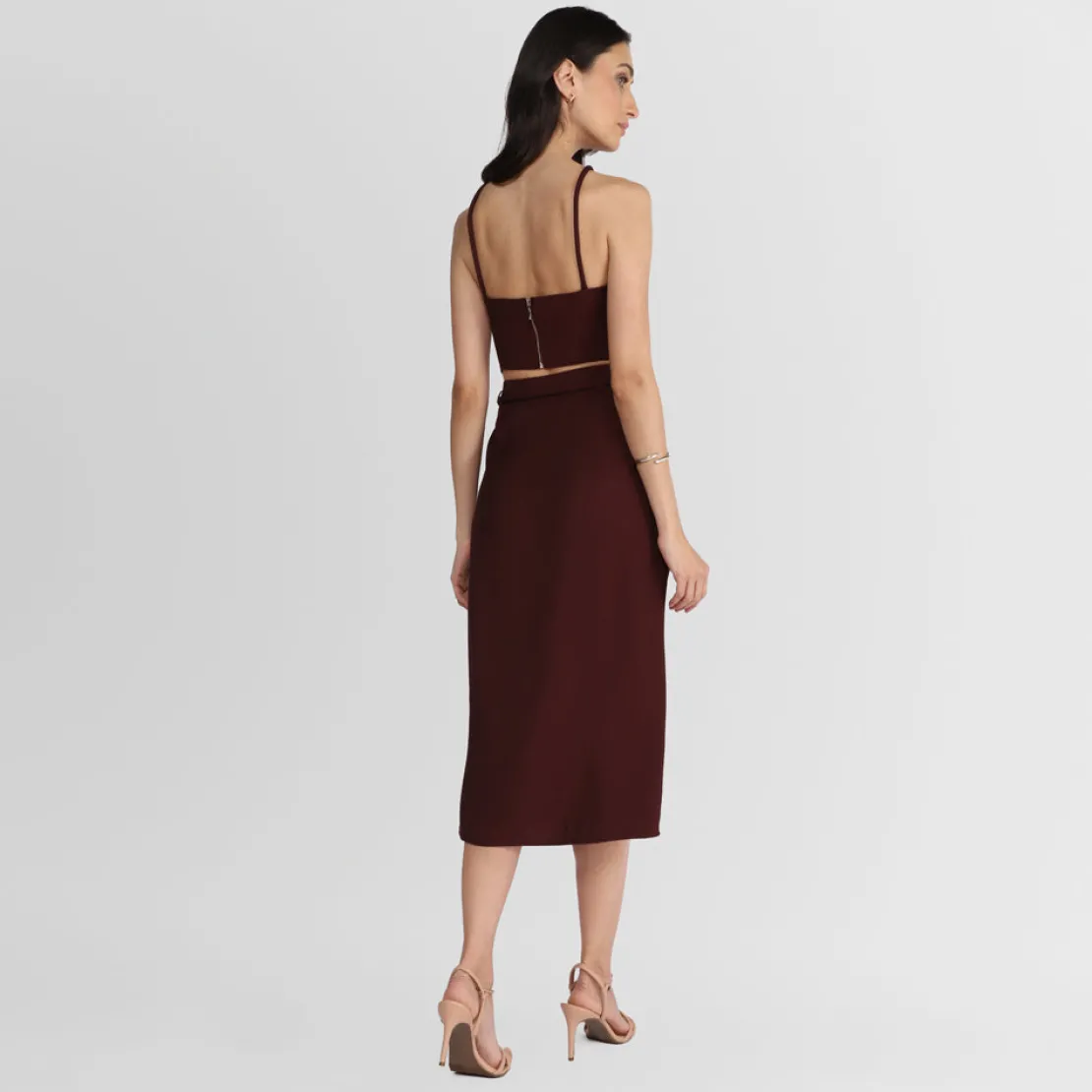 Viscose | Saias E Shorts>Basico.com Saia Midi Cinto Nó - Vermelho Vinho