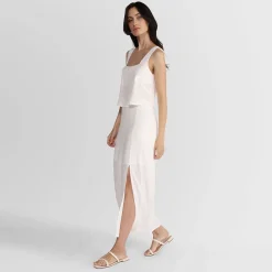Saias E Shorts>Basico.com Saia Midi com Fenda Viscose - Branco