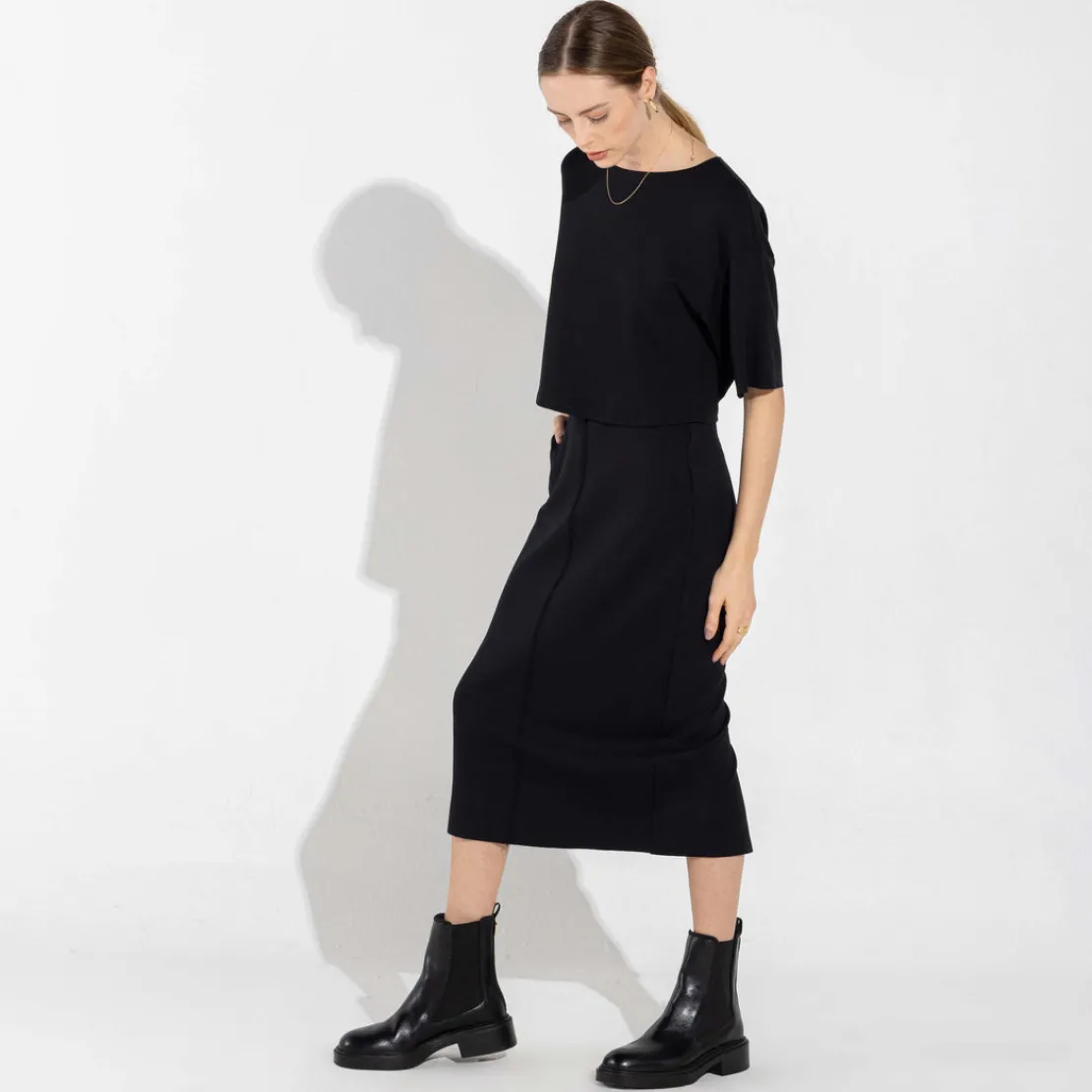 Saias | Saias E Shorts>Basico.com Saia Midi Dense Viscose - Preto