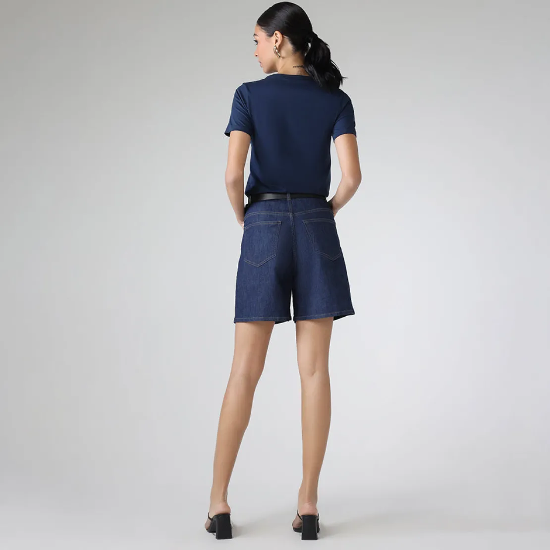 Jeans | Saias E Shorts>Basico.com Shorts Jeans Cintura Alta - Azul Jeans Escuro