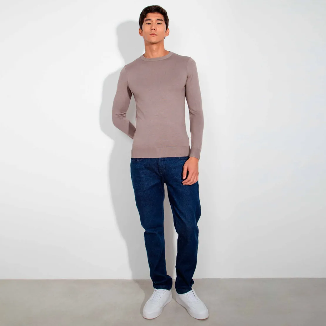 Blusas E Casacos | Tricot>Basico.com Suéter Tricot Gola C - Cinza