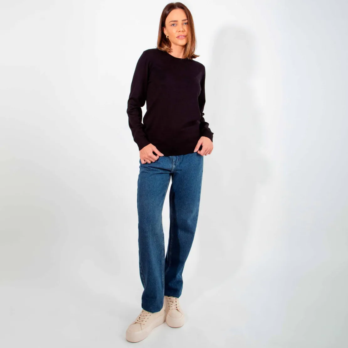 Blusas E Casacos | Tricot>Basico.com Suéter Tricot Gola C - Preto