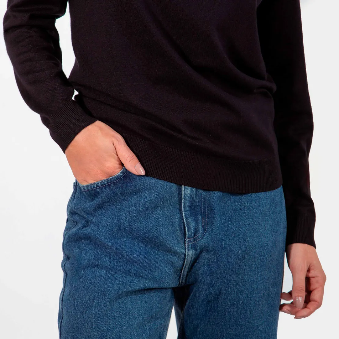 Blusas E Casacos | Tricot>Basico.com Suéter Tricot Gola C - Preto