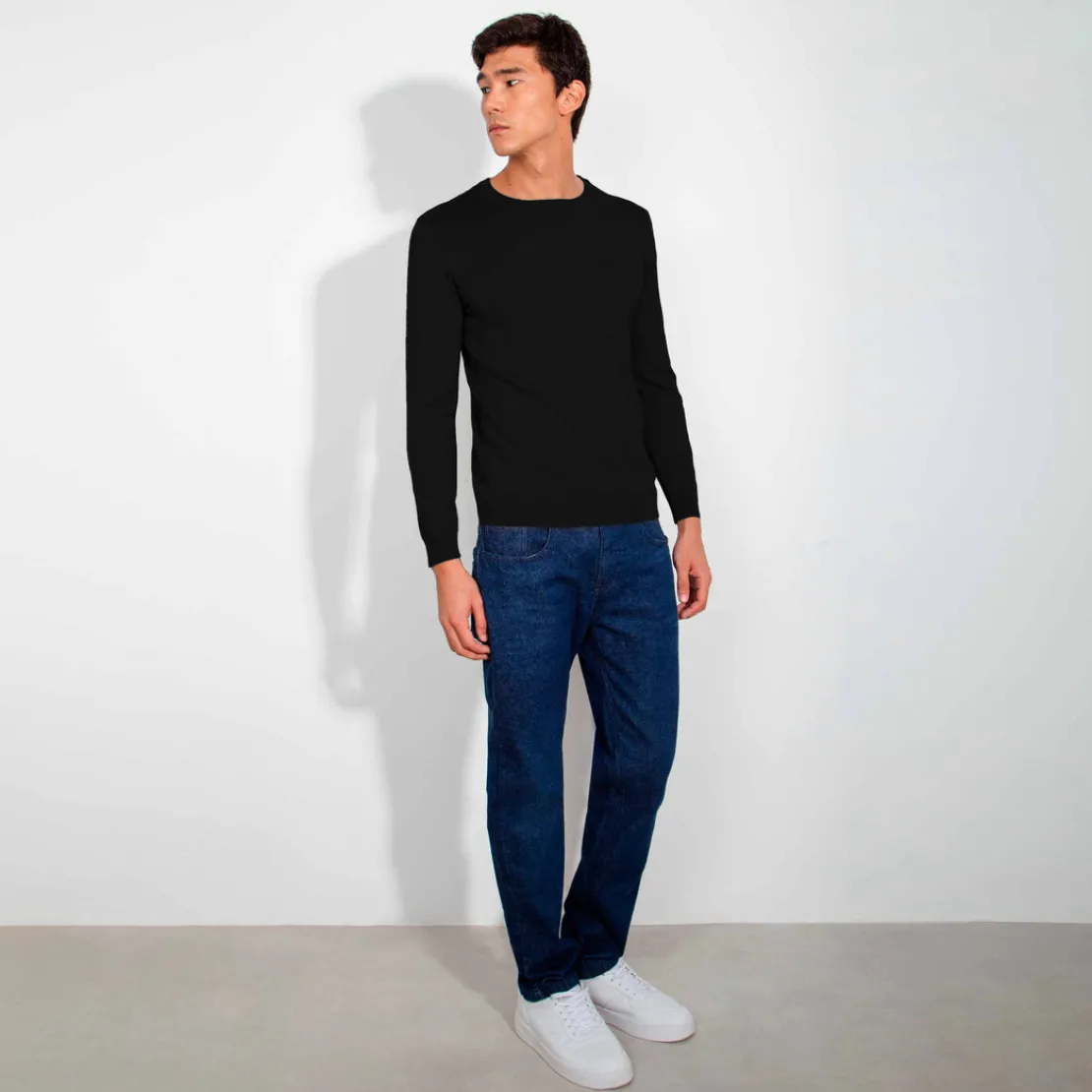 Blusas E Casacos | Tricot>Basico.com Suéter Tricot Gola C - Preto