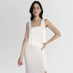 Tops>Basico.com Top Cropped Decote Quadrado Viscose Feminino - Branco