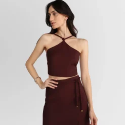 Tops | Viscose>Basico.com Top Cropped Detalhe Nó - Vermelho Vinho