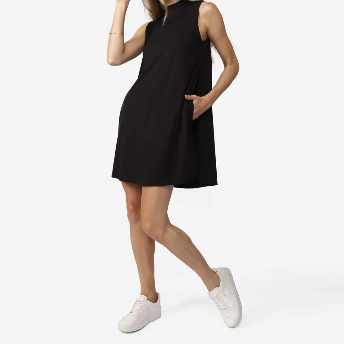 Vestidos | Vestidos>Basico.com Vestido Curto Cotton Pima Gola Alta - Preto