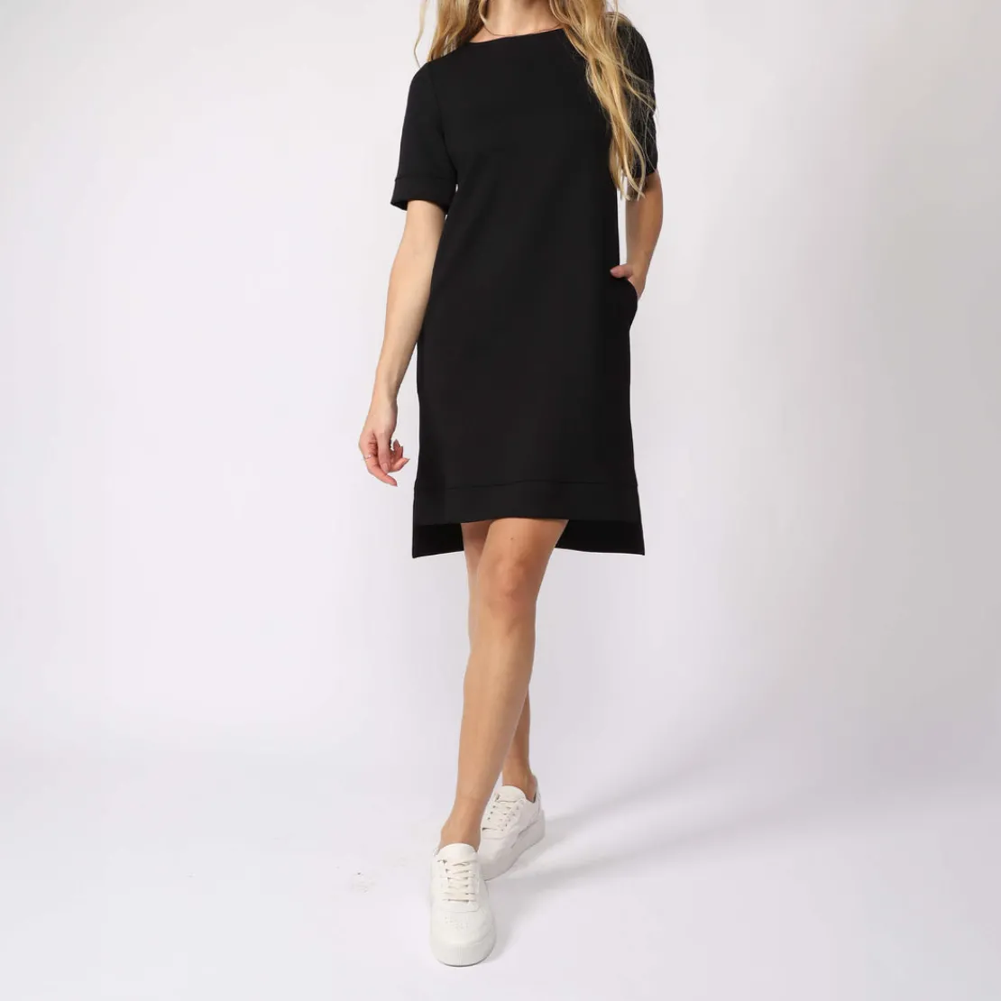 Vestidos>Basico.com Vestido Curto Malha Estruturada T-Shirt - Preto