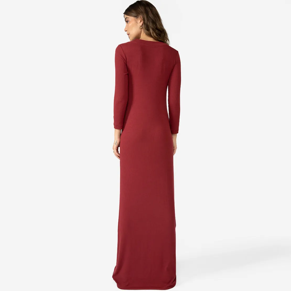 Vestidos>Basico.com Vestido Longo Canelado Viscose - Marsala