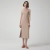 Vestidos>Basico.com Vestido Midi Canelado Algodão - Bege Claro