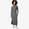 Vestidos>Basico.com Vestido Midi Canelado Algodão Gola Rolê - Mescla Escuro
