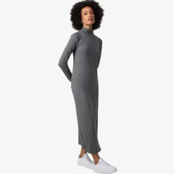 Vestidos>Basico.com Vestido Midi Canelado Algodão Gola Rolê - Mescla Escuro