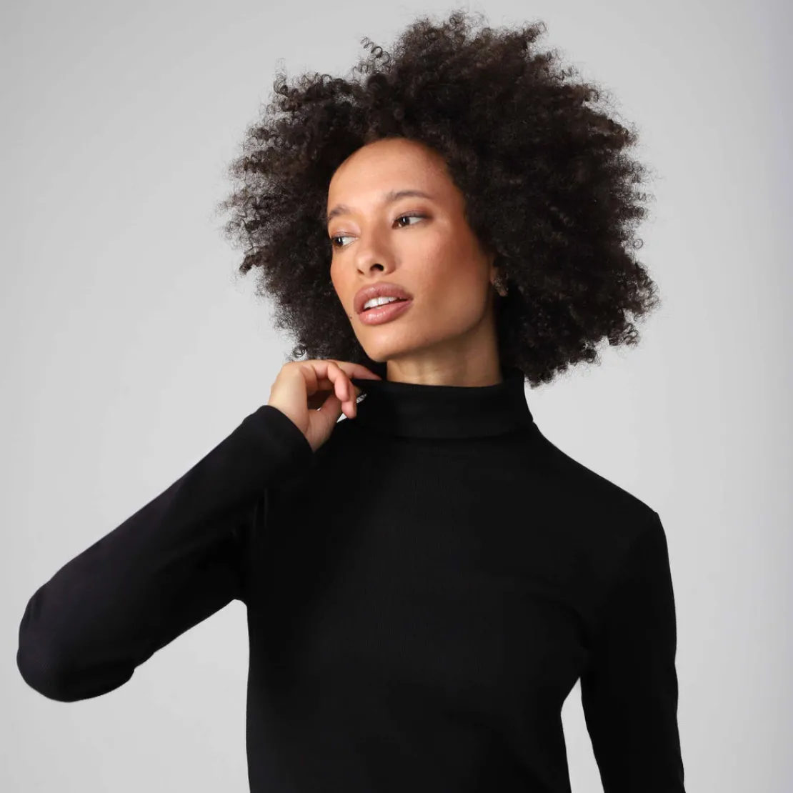 Vestidos>Basico.com Vestido Midi Canelado Algodão Gola Rolê - Preto