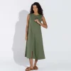 Vestidos | Linho>Basico.com Vestido Midi Linho - Verde Militar
