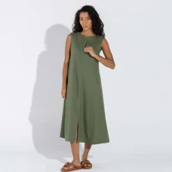 Vestidos | Linho>Basico.com Vestido Midi Linho - Verde Militar