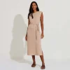 Vestidos | Tricot>Basico.com Vestido Midi Malha Tricot - Bege Camel