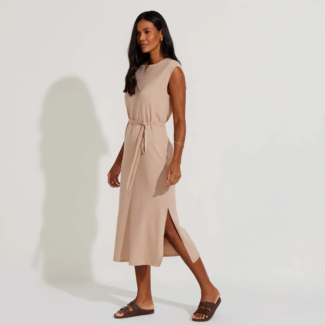 Vestidos | Tricot>Basico.com Vestido Midi Malha Tricot - Bege Camel