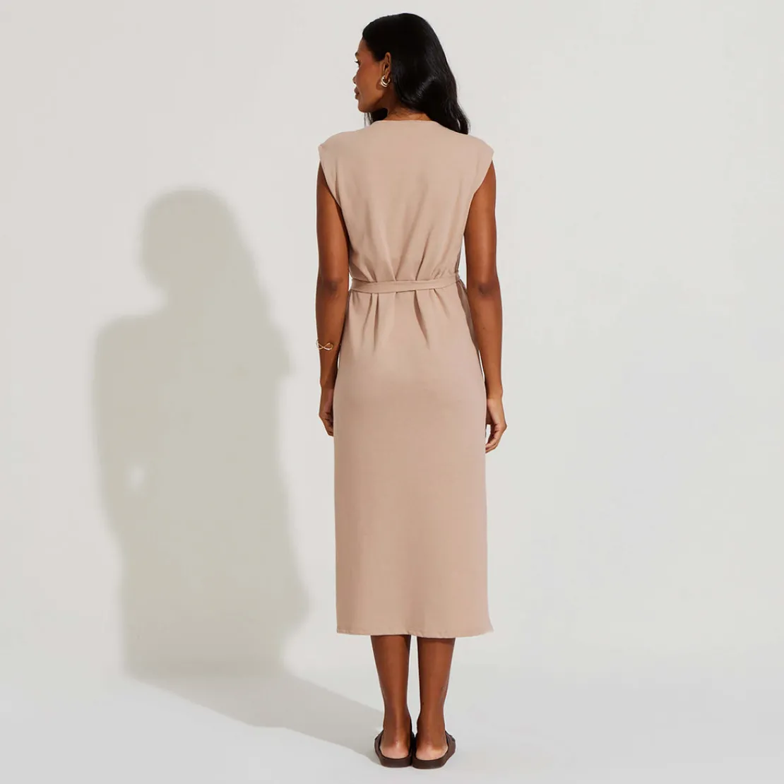 Vestidos | Tricot>Basico.com Vestido Midi Malha Tricot - Bege Camel