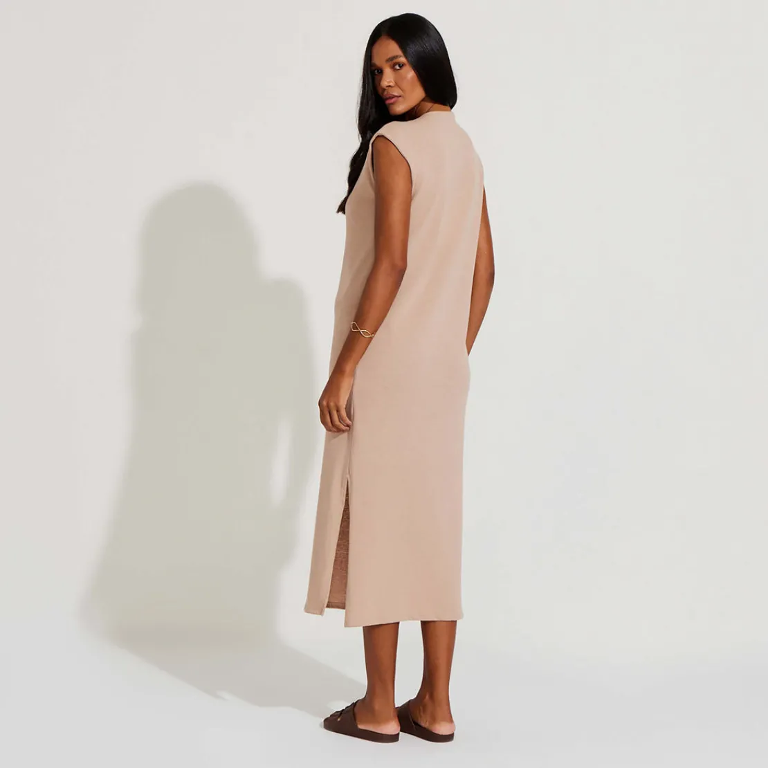 Vestidos | Tricot>Basico.com Vestido Midi Malha Tricot - Bege Camel