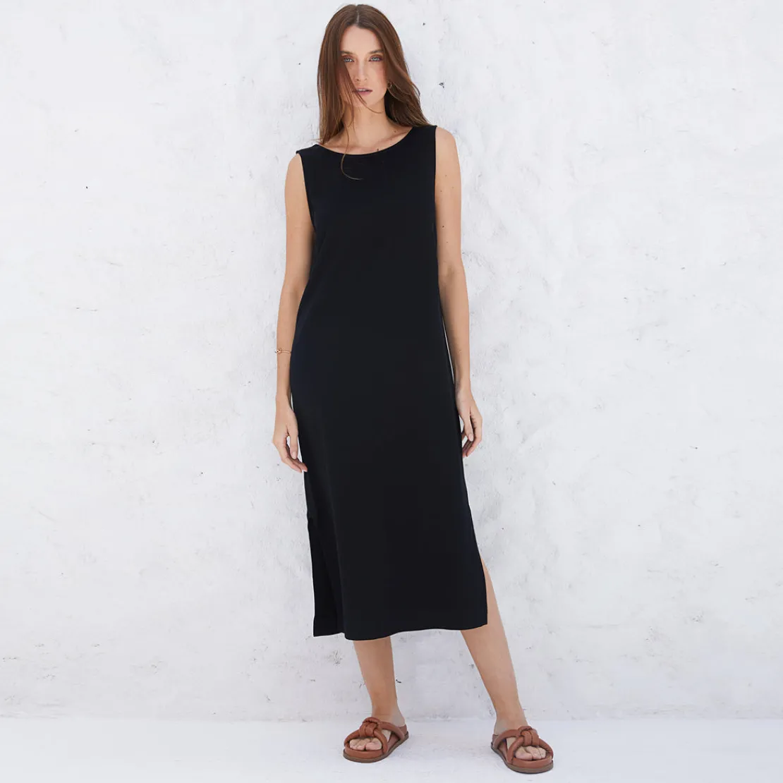 Vestidos>Basico.com Vestido Midi Viscose - Preto