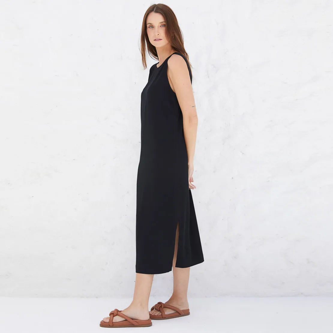 Vestidos>Basico.com Vestido Midi Viscose - Preto