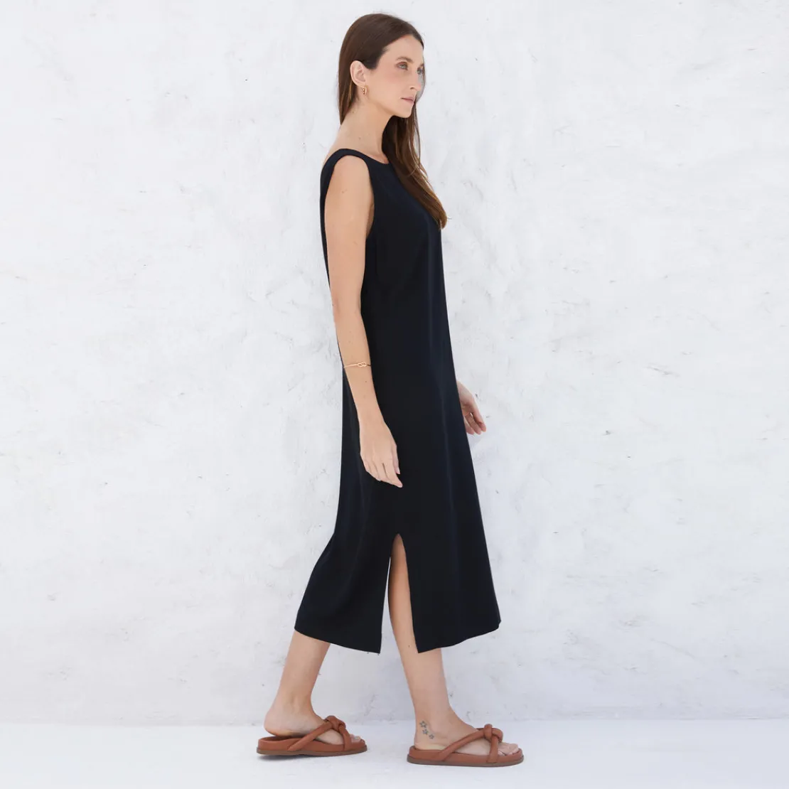 Vestidos>Basico.com Vestido Midi Viscose - Preto