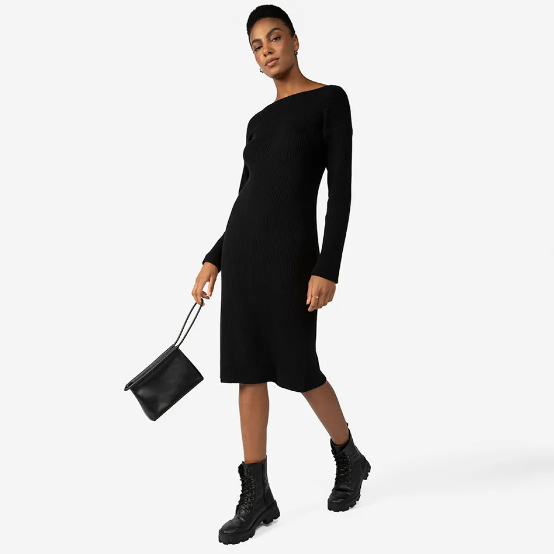 Vestidos | Tricot>Basico.com Vestido Tricot Midi Manga Longa - Preto